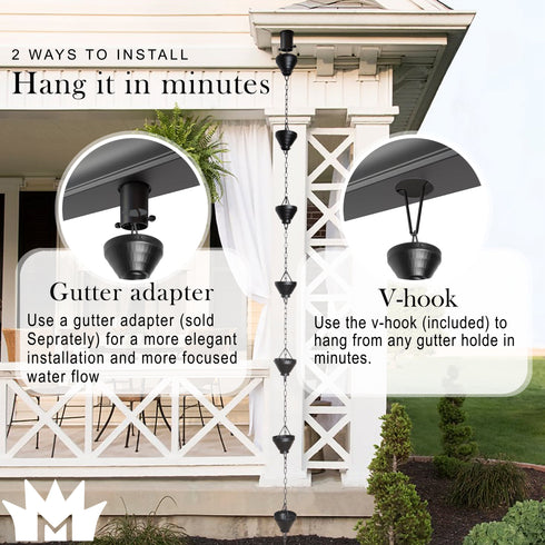 Aluminum Siam Rain Chain Replacement Downspout for Gutters, 8-1/2 Feet Length, Matte Black